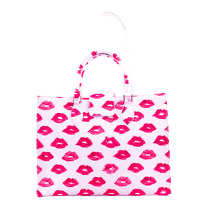 Audrey Tote_Medium_Watercolor Lips_White Pink