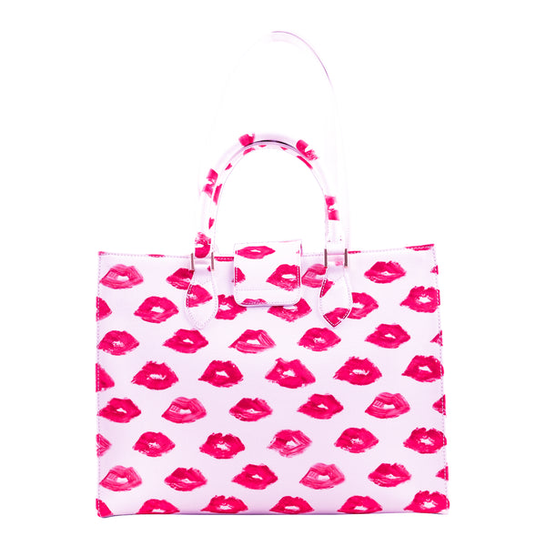 Audrey Tote_Medium_Watercolor Lips_White Pink