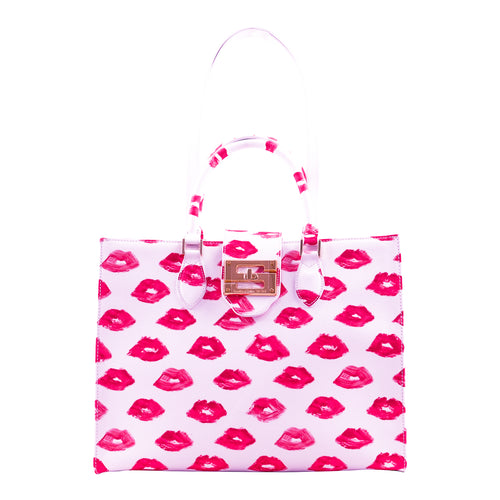 Audrey Tote_Medium_Watercolor Lips_White Pink