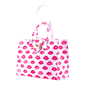 Audrey Tote_Medium_Watercolor Lips_White Pink