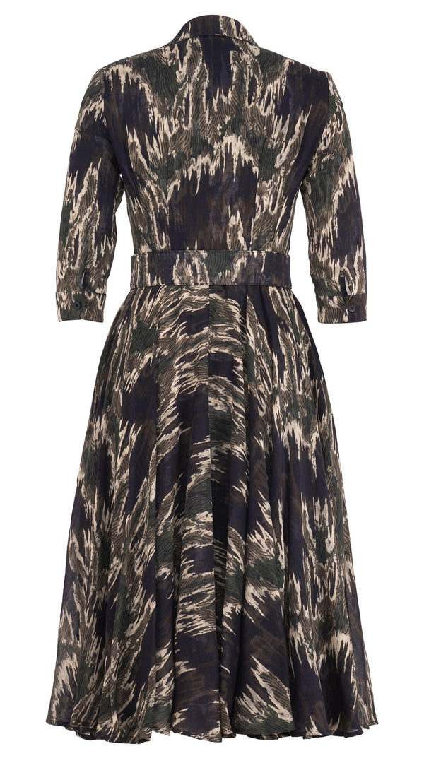 Aster Dress Shirt Collar 3/4 Sleeve Midi Length Wool (Abstract Bird) @5