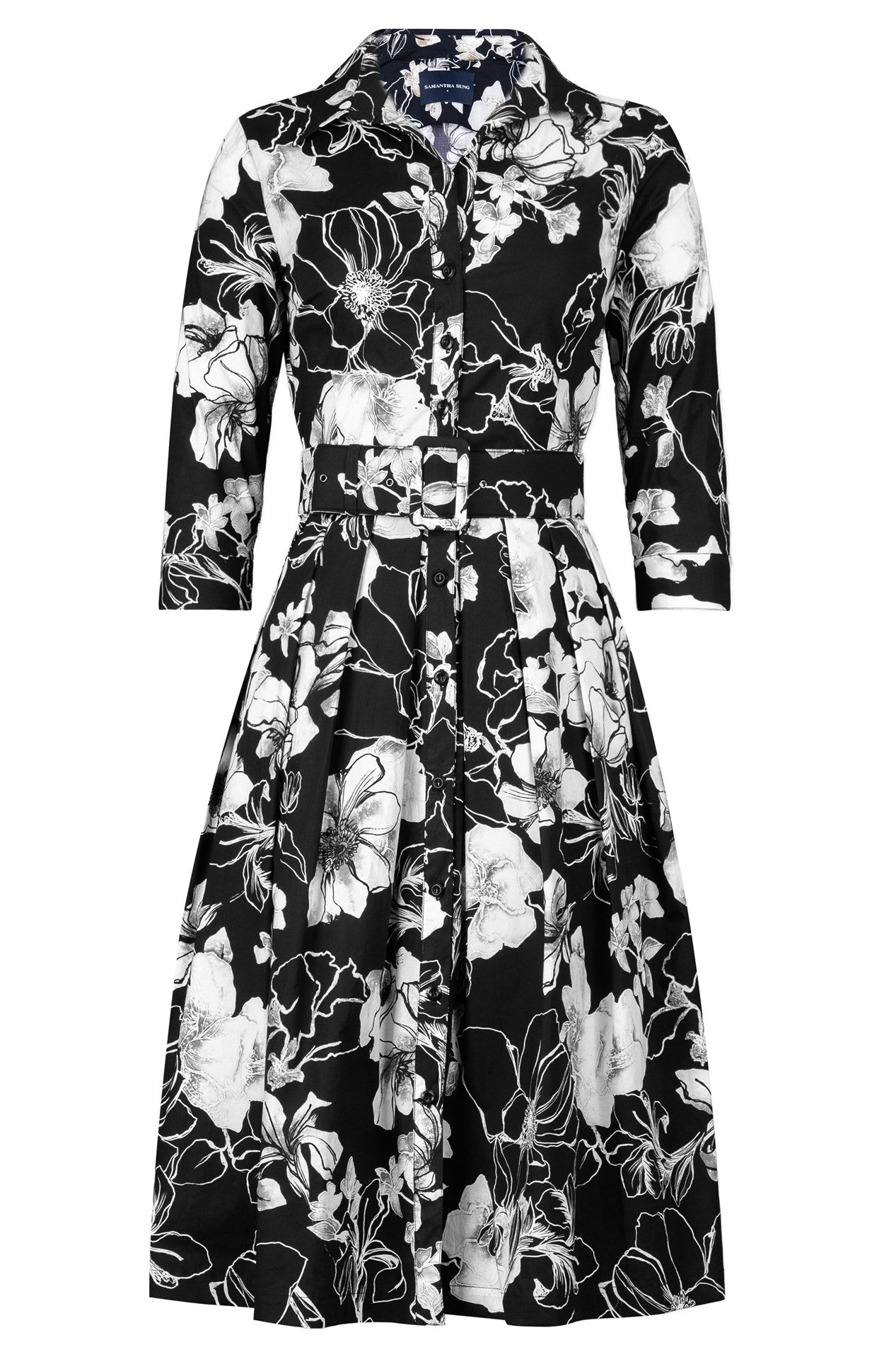 Audrey Dress #1 Shirt Collar 3/4 Sleeve Long Length Cotton Stretch (Ad