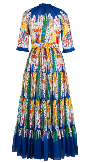 Eva Dress Crew Neck 3/4 Sleeve Maxi Length Cotton Musola (African Feather)