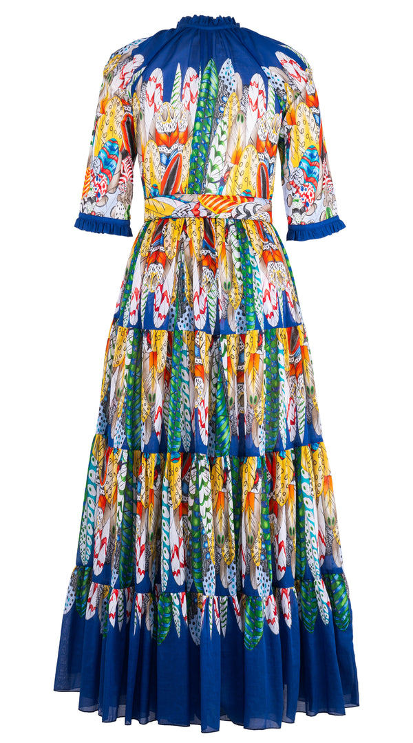 Eva Dress Crew Neck 3/4 Sleeve Maxi Length Cotton Musola (African Feather)