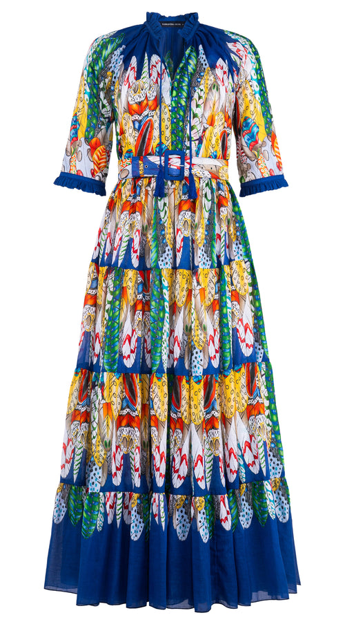Eva Dress Crew Neck 3/4 Sleeve Maxi Length Cotton Musola (African Feather)