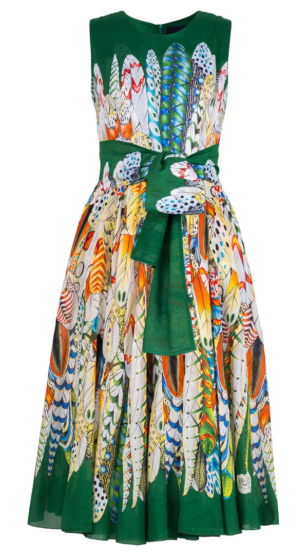 Aster Dress Crew Neck Sleeveless Midi Length Cotton Musola (African Feather)