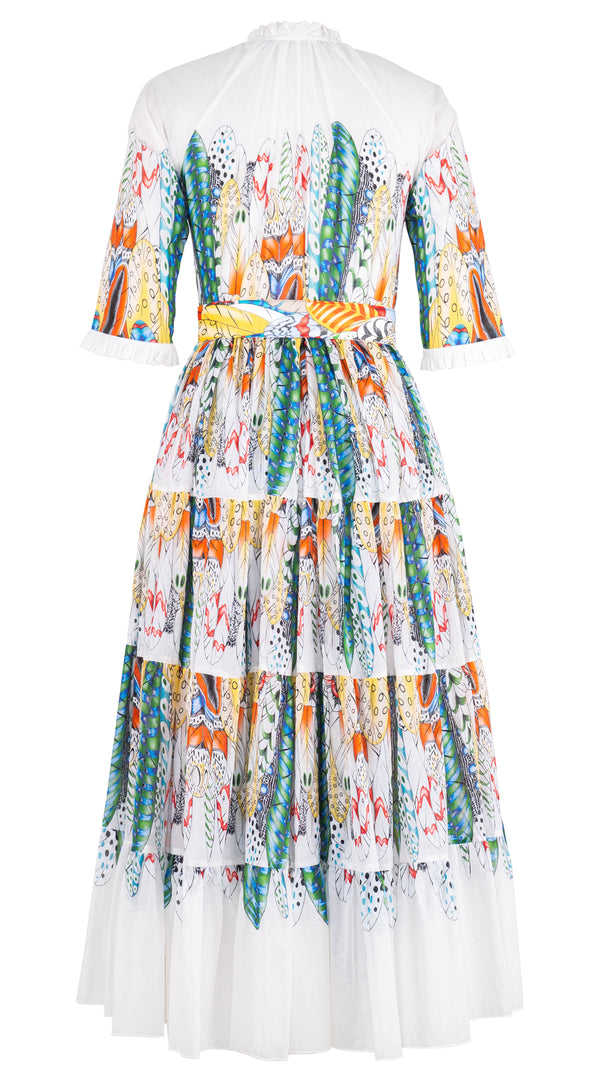 Eva Dress Crew Neck 3/4 Sleeve Maxi Length Cotton Musola (African Feather)
