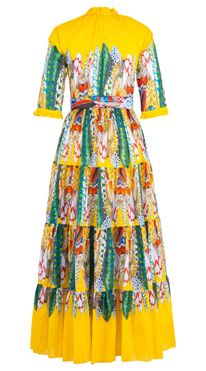 Eva Dress Crew Neck 3/4 Sleeve Maxi Length Cotton Musola (African Feather)
