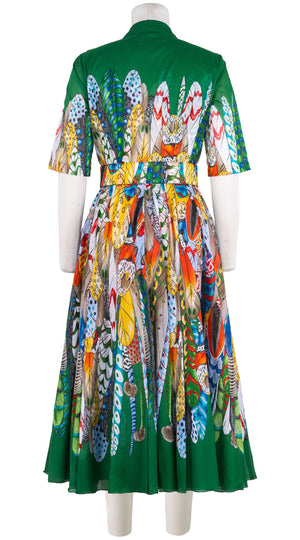 Aster Dress Shirt Collar 1/2 Sleeve Midi Length Cotton Musola (African Feather)