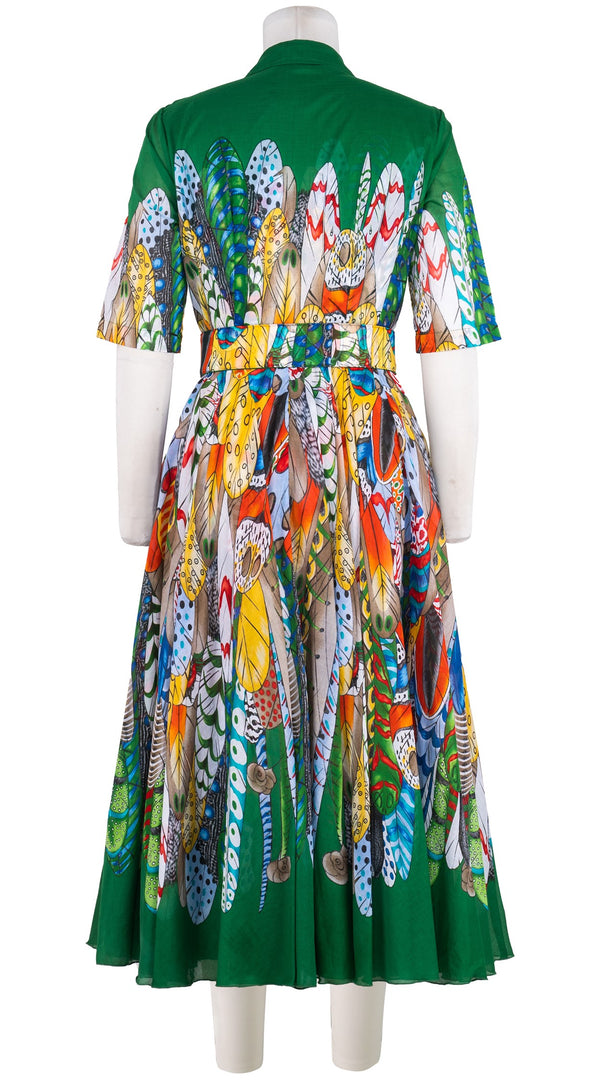 Aster Dress Shirt Collar 1/2 Sleeve Midi Length Cotton Musola (African Feather)