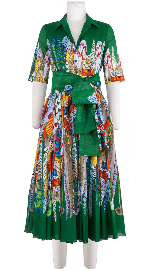 Aster Dress Shirt Collar 1/2 Sleeve Midi Length Cotton Musola (African Feather)