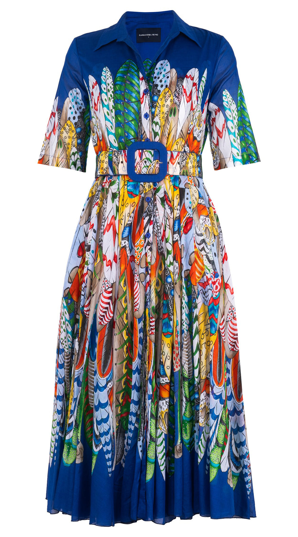 Aster Dress Shirt Collar 1/2 Sleeve Midi Length Cotton Musola (African Feather)