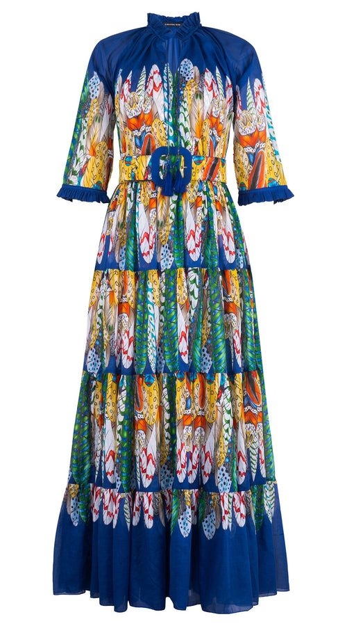 Eva Dress Crew Neck 3/4 Sleeve Maxi Length Cotton Musola (African Feather)