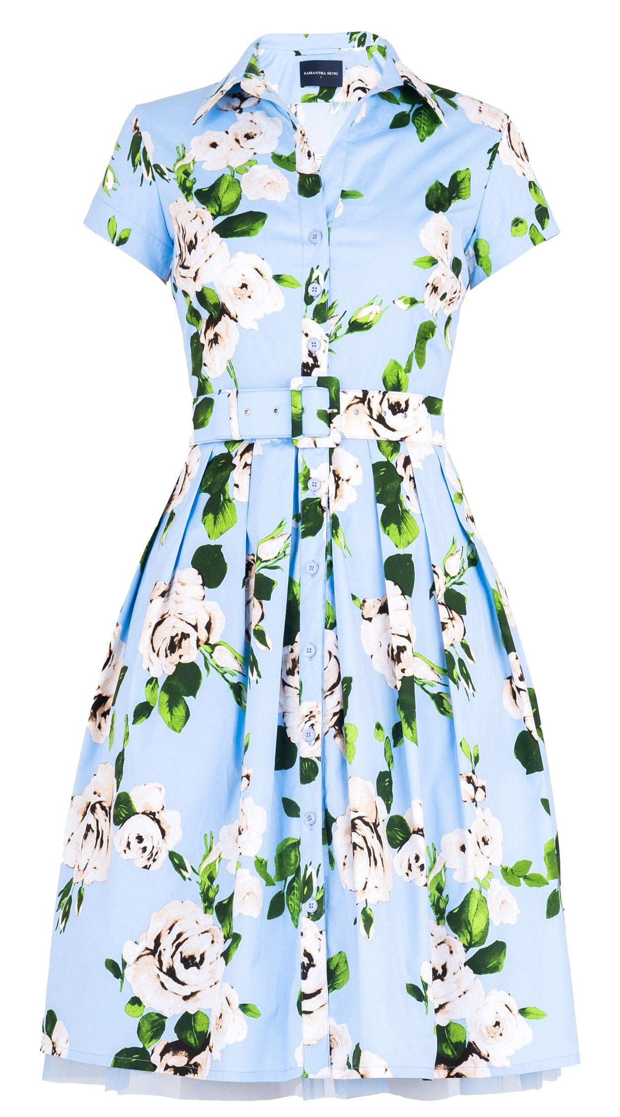samantha sung shirt dress Samantha Sung Aster Floral-Print Cotton Poplin Midi Dress