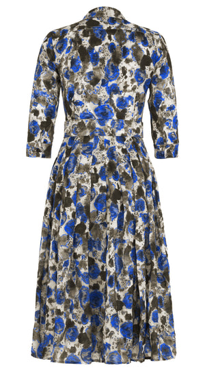 Audrey Dress #4 Shirt Collar 3/4 Sleeve Midi Length Wool Musola (Animal Dots)