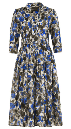 Audrey Dress #4 Shirt Collar 3/4 Sleeve Midi Length Wool Musola (Animal Dots)