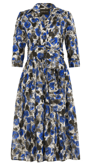 Audrey Dress #4 Shirt Collar 3/4 Sleeve Midi Length Wool Musola (Animal Dots)