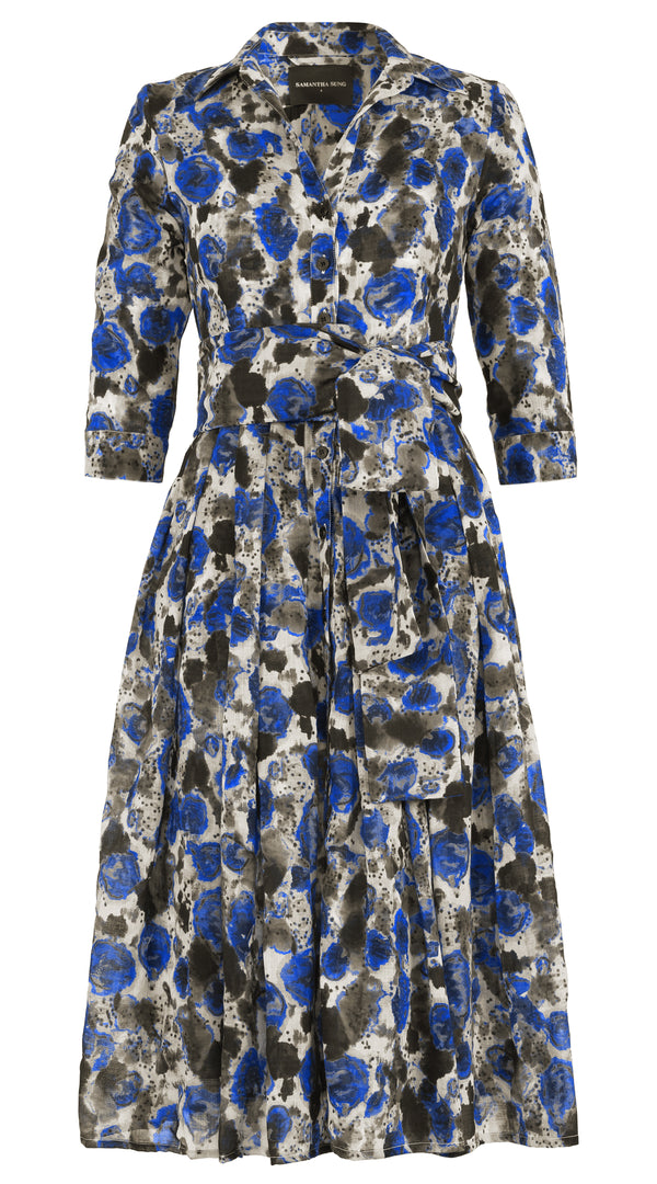 Audrey Dress #4 Shirt Collar 3/4 Sleeve Midi Length Wool Musola (Animal Dots)