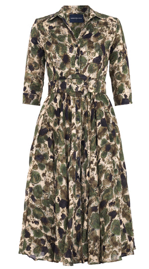 Aster Dress Shirt Collar 3/4 Sleeve Midi Length Wool Musola (Animal Dots)