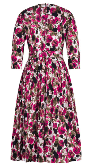 Florance Dress #2 Crew Neck 3/4 Sleeve Midi Length Cotton Stretch (Animal Dots)
