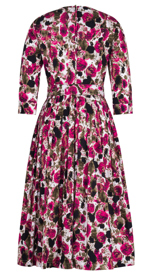 Florance Dress #2 Crew Neck 3/4 Sleeve Midi Length Cotton Stretch (Animal Dots)