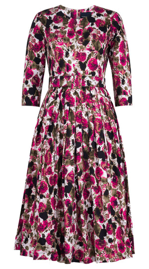 Florance Dress #2 Crew Neck 3/4 Sleeve Midi Length Cotton Stretch (Animal Dots)