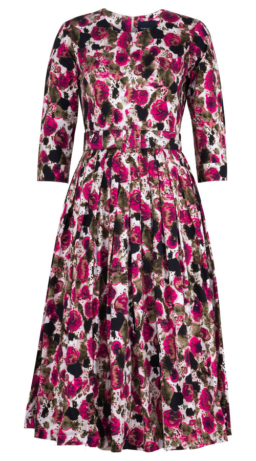 Florance Dress #2 Crew Neck 3/4 Sleeve Midi Length Cotton Stretch (Animal Dots)