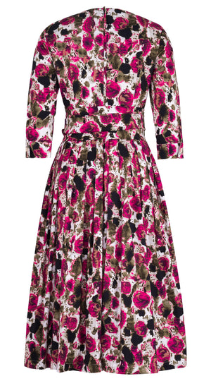 Florance Dress #2 Crew Neck 3/4 Sleeve Midi Length Cotton Stretch (Animal Dots)