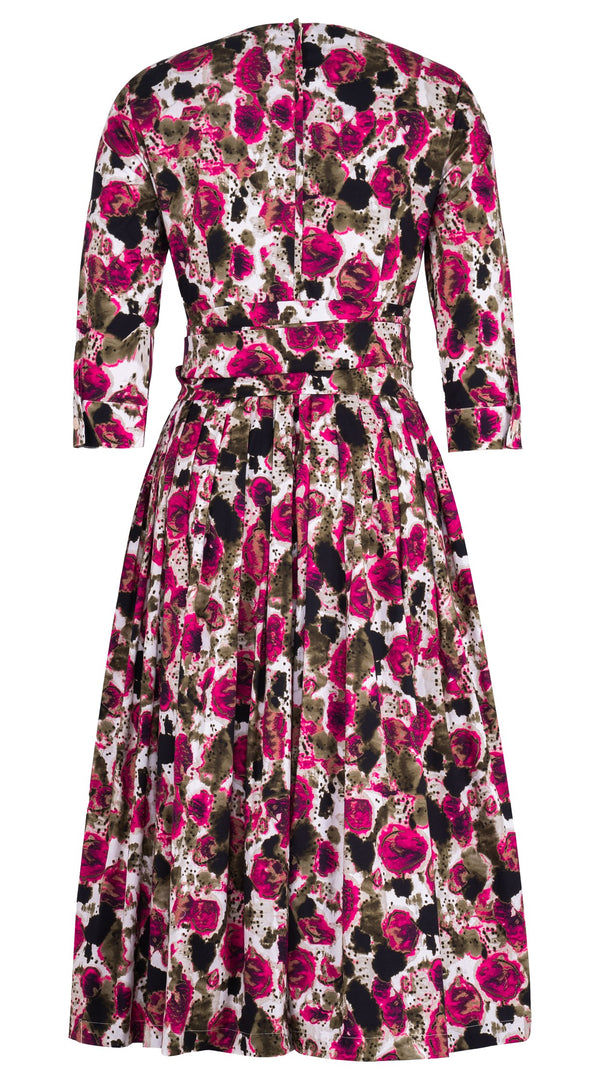 Florance Dress #2 Crew Neck 3/4 Sleeve Midi Length Cotton Stretch (Animal Dots)