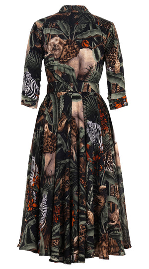 Aster Dress Shirt Collar 3/4 Sleeve Midi Length Wool (Animal Forest) @7
