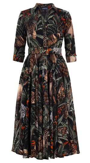 Aster Dress Shirt Collar 3/4 Sleeve Midi Length Wool (Animal Forest) @7