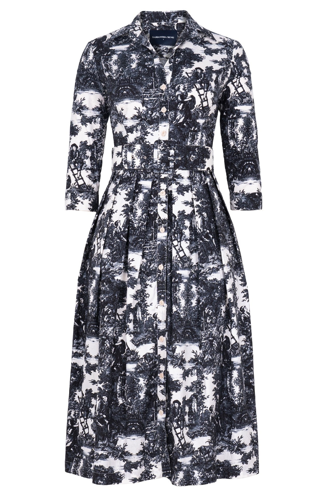 Audrey Dress #1 Shirt Collar 3/4 Sleeve Midi Length Cotton Stretch (An