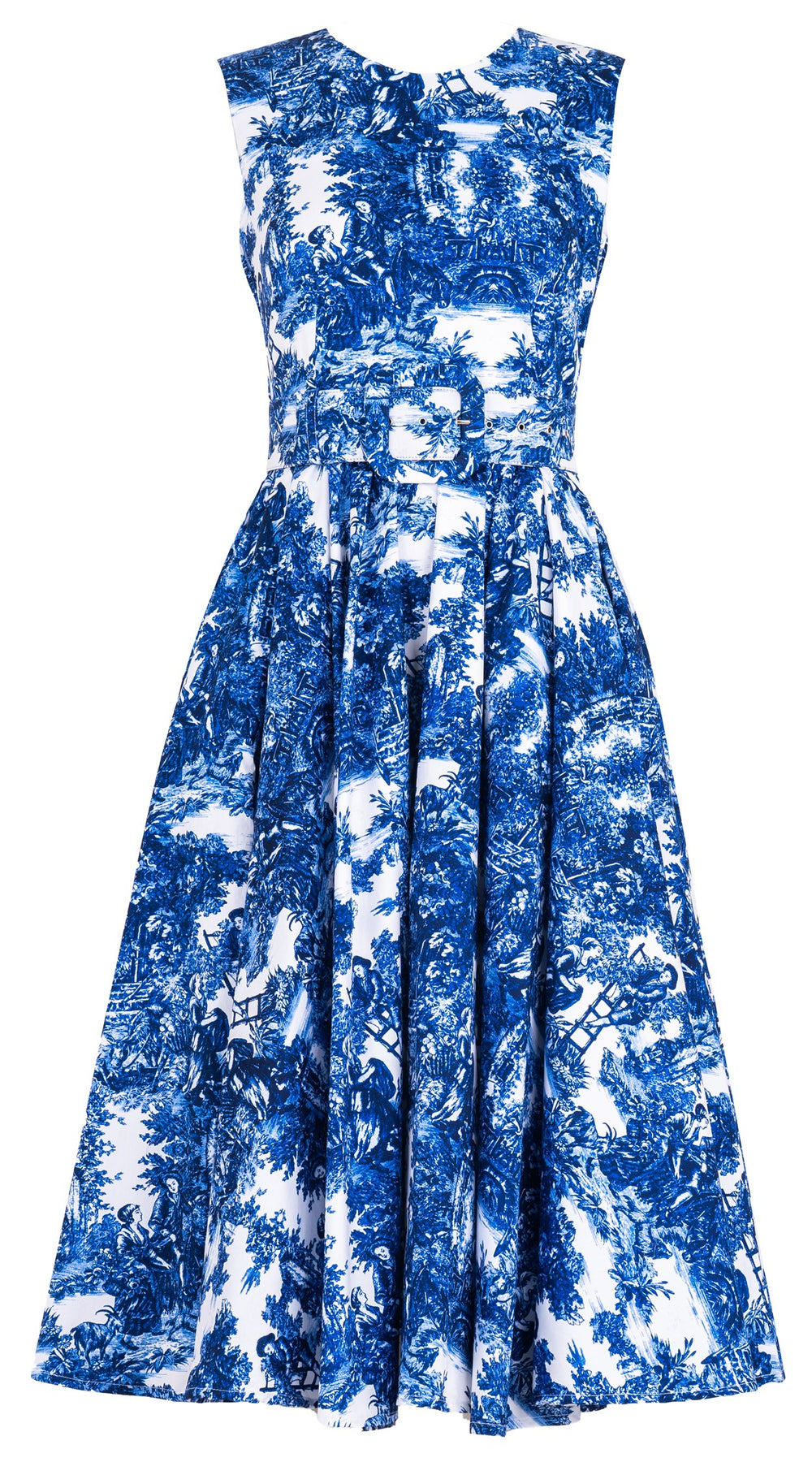 Abelia Dress Crew Neck Sleeveless Midi Length Cotton Stretch (Antilles Toile White)-old