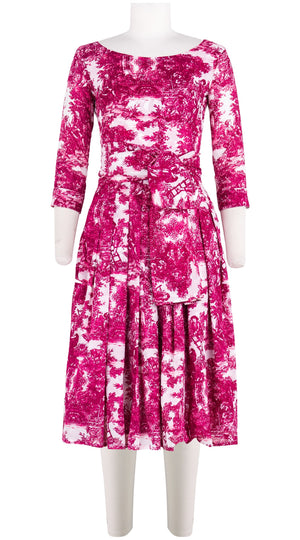 Florance Dress #4 Boat Neck 3/4 Sleeve Long +3 Length Cotton Musola (Antilles Toile White)