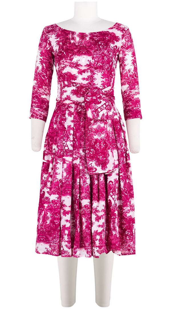 Florance Dress #4 Boat Neck 3/4 Sleeve Long +3 Length Cotton Musola (Antilles Toile White)