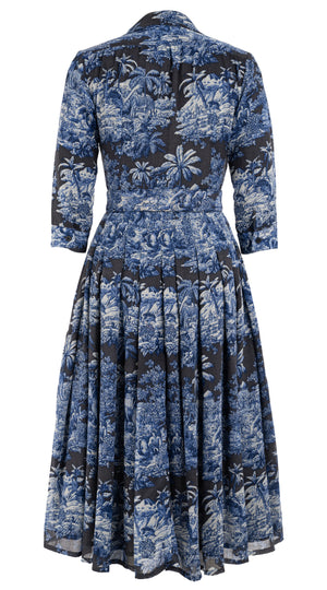 Audrey Dress #4 Shirt Collar 3/4 Sleeve Midi Length Wool (Arabian Night Toile Multi) @16