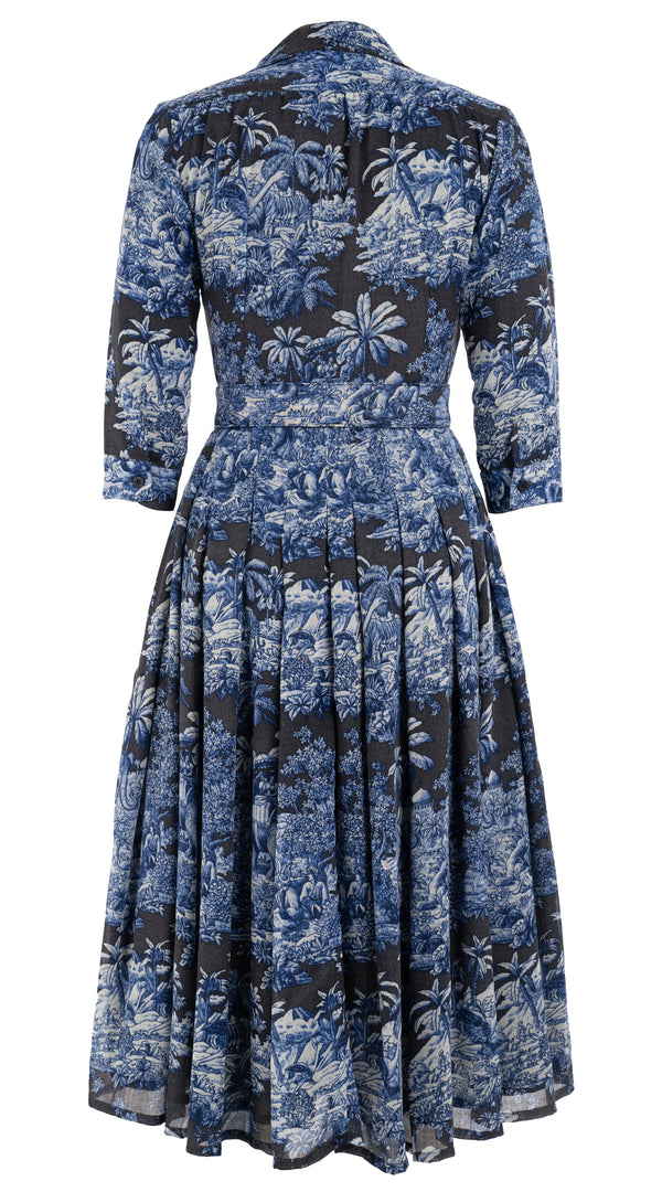 Audrey Dress #4 Shirt Collar 3/4 Sleeve Midi Length Wool (Arabian Night Toile Multi) @16