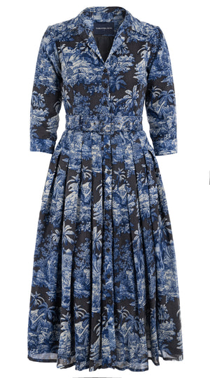 Audrey Dress #4 Shirt Collar 3/4 Sleeve Midi Length Wool (Arabian Night Toile Multi) @16