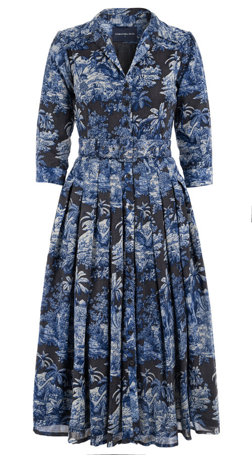 Audrey Dress #4 Shirt Collar 3/4 Sleeve Midi Length Wool (Arabian Night Toile Multi) @16