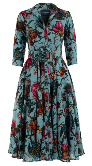 Aster Dress Shirt Collar 3/4 Sleeve Midi Length Wool Musola (Artemis Wallpaper) @4