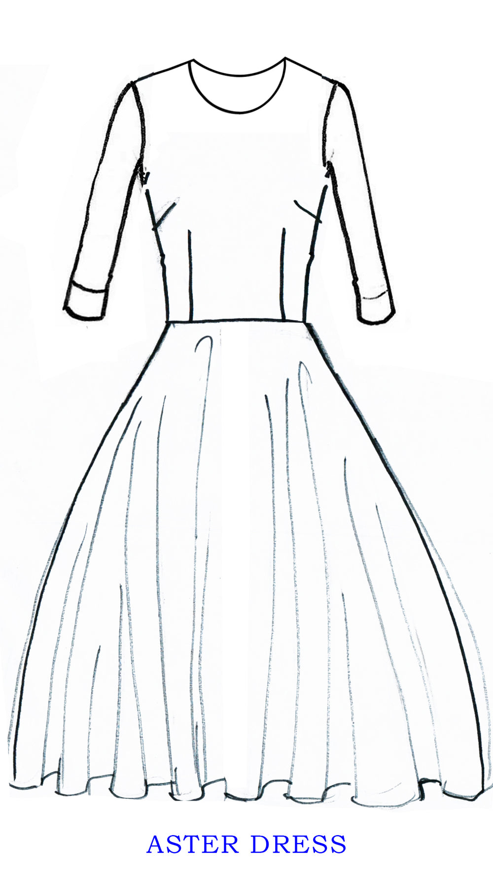 Aster Dress Crew Neck 3/4 Sleeve Midi Length Cotton Musola (Como Lake Garden White)