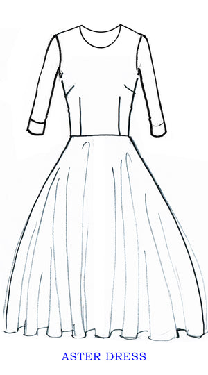Aster Dress Crew Neck 3/4 Sleeve Midi Length Cotton Musola (Como Lake Garden White)