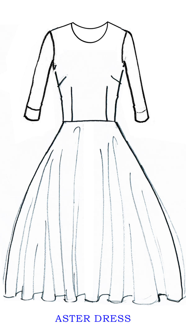 Aster Dress Crew Neck 3/4 Sleeve Midi Length Cotton Musola (Como Lake Garden White)