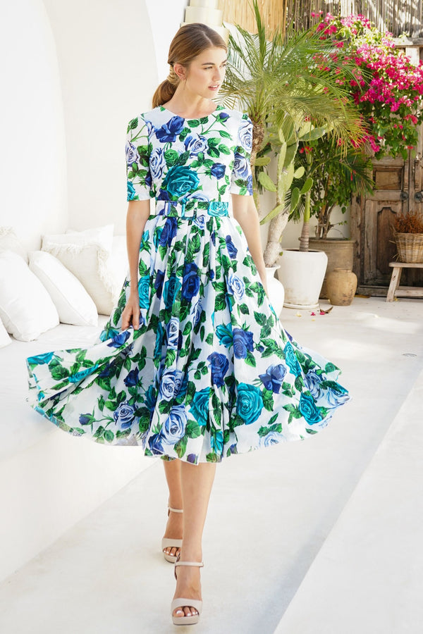 Aster Dress Crew Neck 1/2 Sleeve Midi Length Cotton Musola (Charlotte Rose Big)