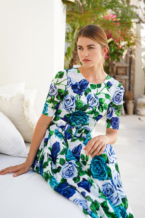 Aster Dress Crew Neck 1/2 Sleeve Midi Length Cotton Musola (Charlotte Rose Big)