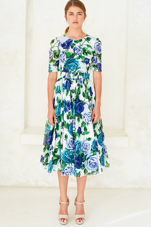 Aster Dress Crew Neck 1/2 Sleeve Midi Length Cotton Musola (Charlotte Rose Big)
