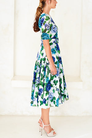 Aster Dress Crew Neck 1/2 Sleeve Midi Length Cotton Musola (Charlotte Rose Big)