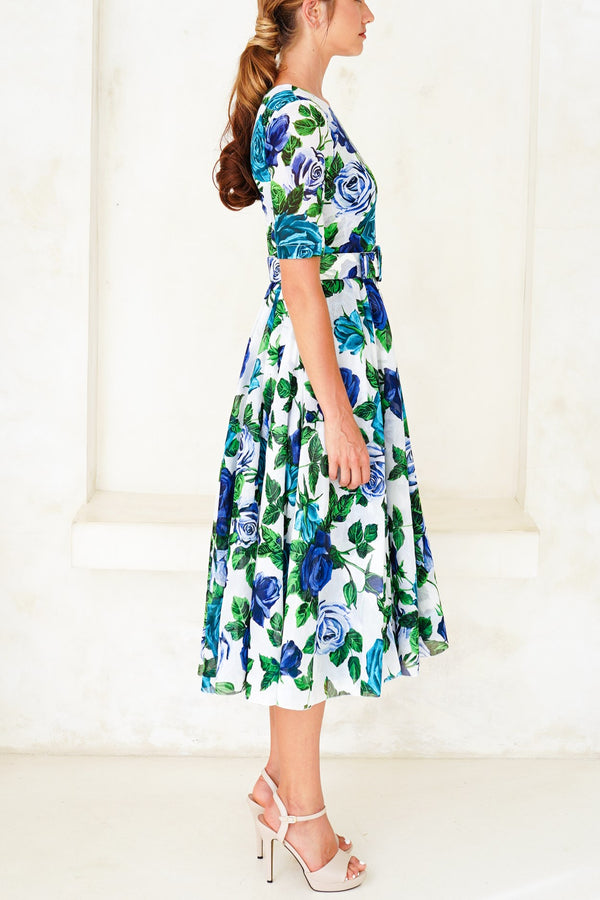 Aster Dress Crew Neck 1/2 Sleeve Midi Length Cotton Musola (Charlotte Rose Big)