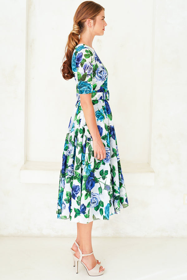 Aster Dress Crew Neck 1/2 Sleeve Midi Length Cotton Musola (Charlotte Rose Big)