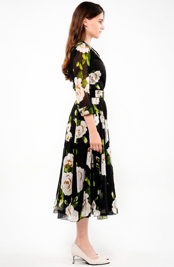 Aster Dress Shirt Collar 3/4 Sleeve Midi Length Musola (Amber Queen) @8